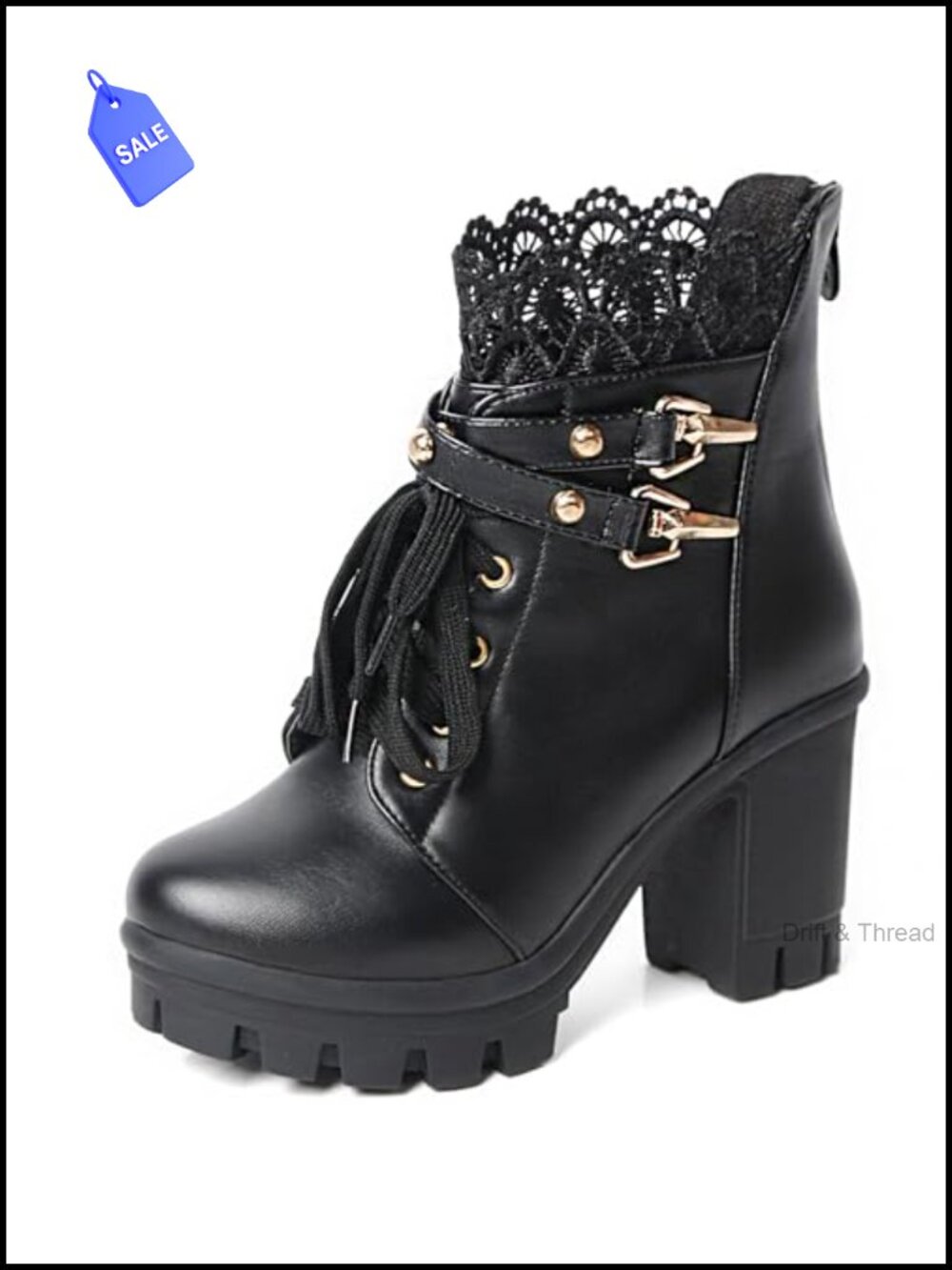 Women's Platform Boots Chunky Heel Ankle Booties Lace Buckle Combat Boots